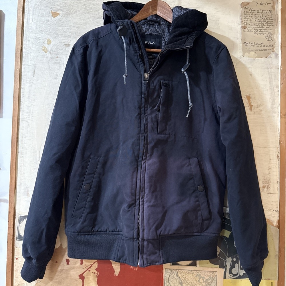RVCA Full Zip Insulated Hooded‎ Navy Bomber Jacket Men's Size Small